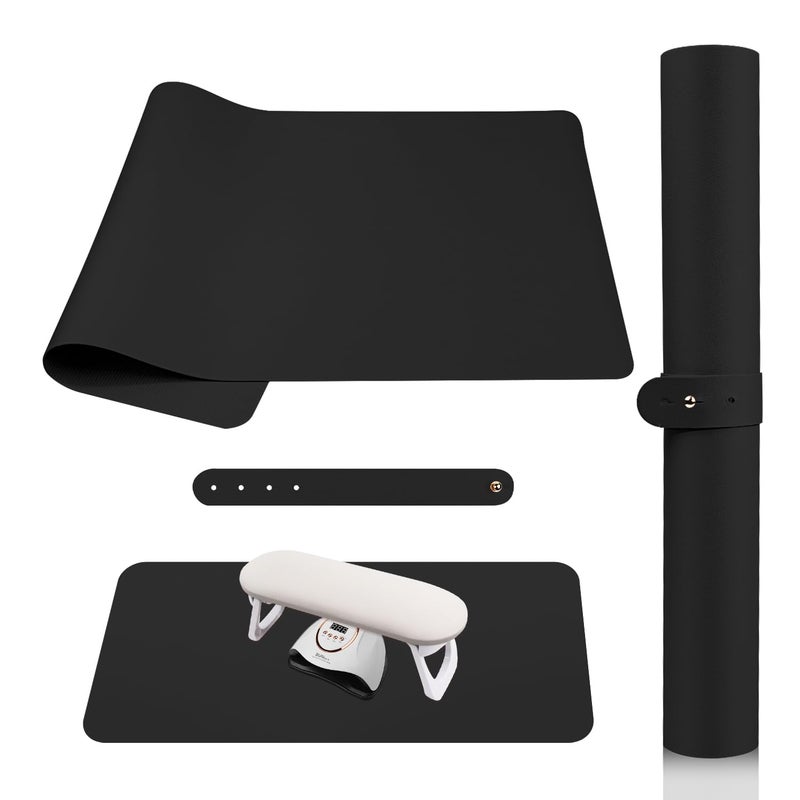Subay Nail Art Table Mat, Foldable Nail Art Hand Rest Pad for Nail Arm Rest Cushion, Soft Microfiber Leather Nail Mat Manicure Nail Table Pad Desk Mat for for Nail Technician - Black - Image 1